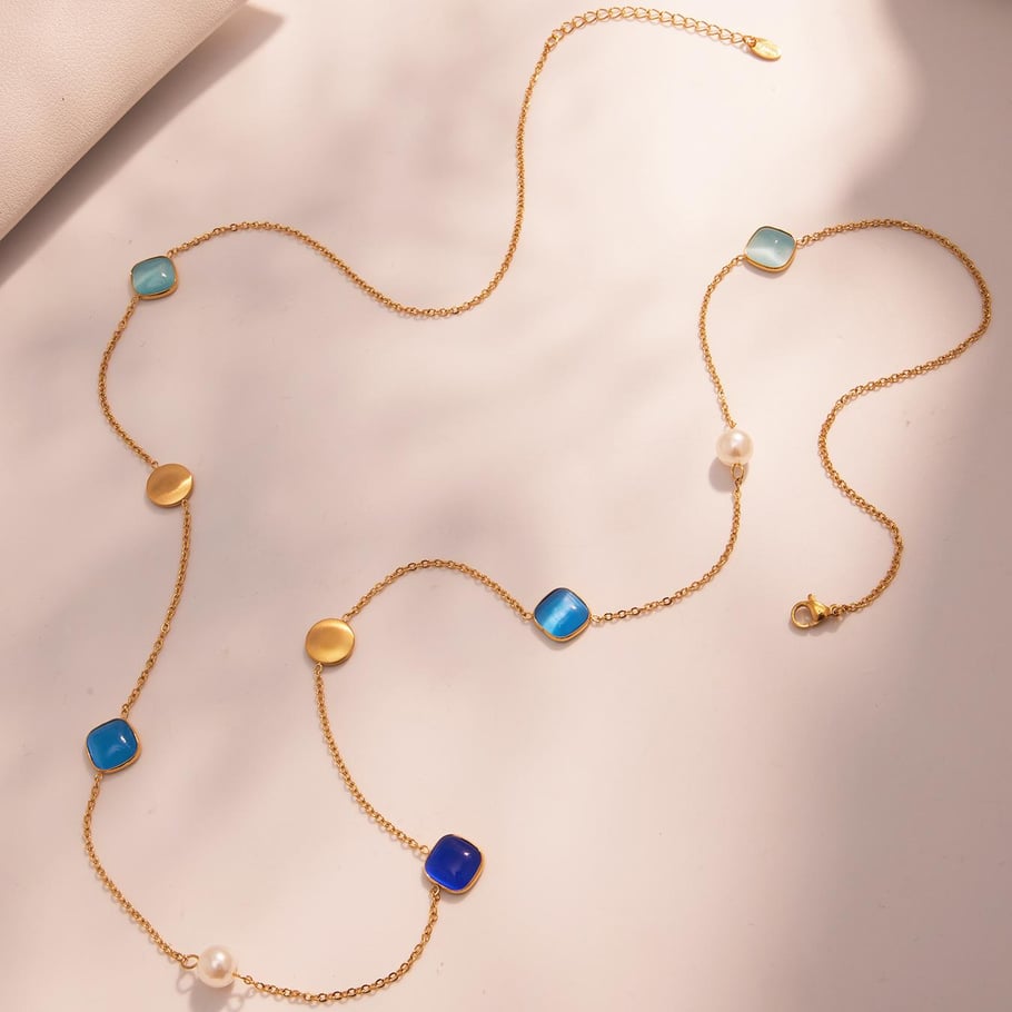 1 Piece Luxurious Rectangle Stainless Steel Gold Color Women's Pendant Necklaces Picture6