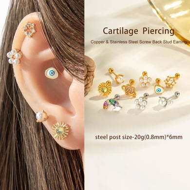 1 stuk hart koper goud kleur zirkoon piercing oorbel h5 Afbeelding4