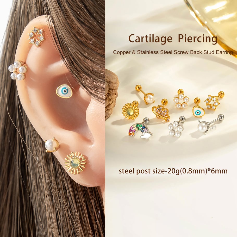 1 stuk hart koper goud kleur zirkoon piercing oorbel Afbeelding4
