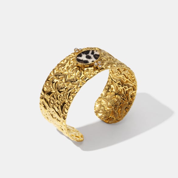 1 Piece Classic Series Retro Leopard Print Hammer Pattern Stainless Steel  Women's Cuff Bracelets 2