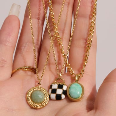 Elegant Oval Calaite Stainless Steel Women's Pendant Necklaces h5 Picture7
