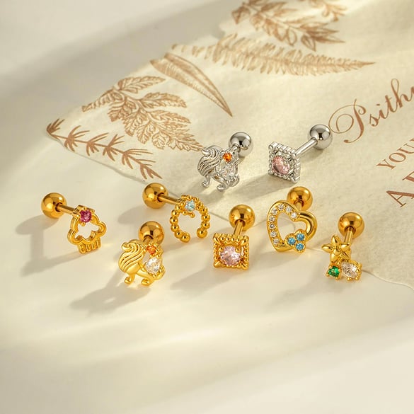 Boucle d&#39;oreille piercing en forme de cœur en cuivre doré et zircon 2