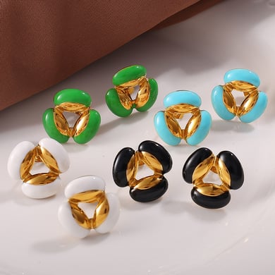1 Pair Retro Enamel Flower Stainless Steel Stud Earrings h5 Picture2