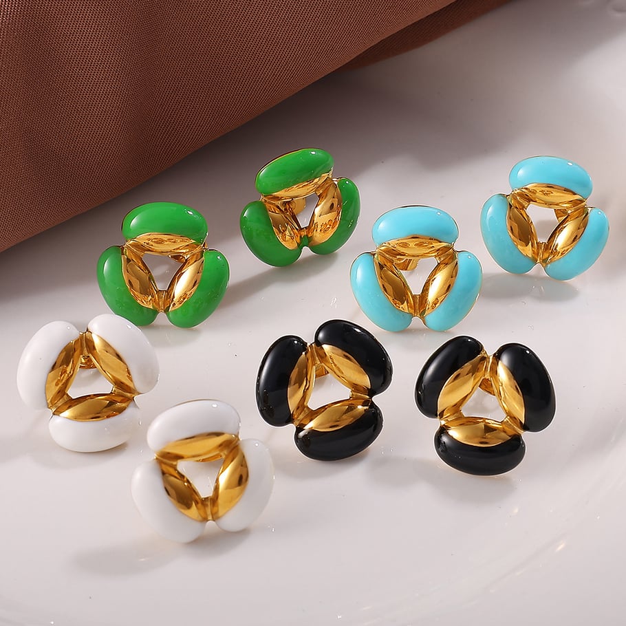 1 Pair Retro Enamel Flower Stainless Steel Stud Earrings Picture2