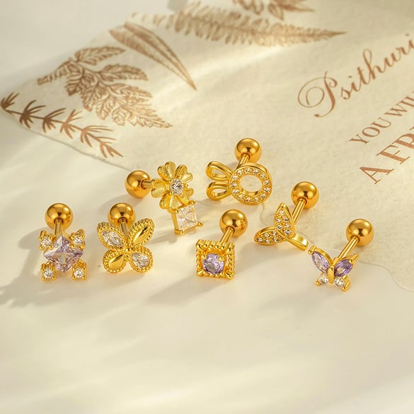 Boucle d&#39;oreille piercing en forme de fleur, couleur cuivre et or, zircone 2