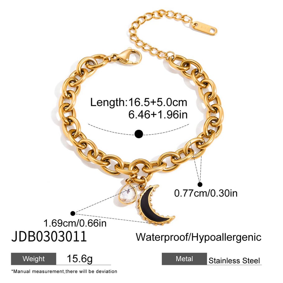 1 Piece Classic Moon Stainless Steel Gold Color Women's Charm Bracelets Picture2