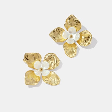 1 paar retro elegante bloemen oorbellen van roestvrij staal in goudkleur voor dames h5 