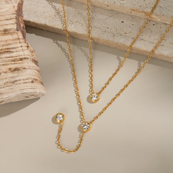 1 Piece Luxurious Tassel Circle Stainless Steel Gold Color Zircon Women's Pendant Necklaces