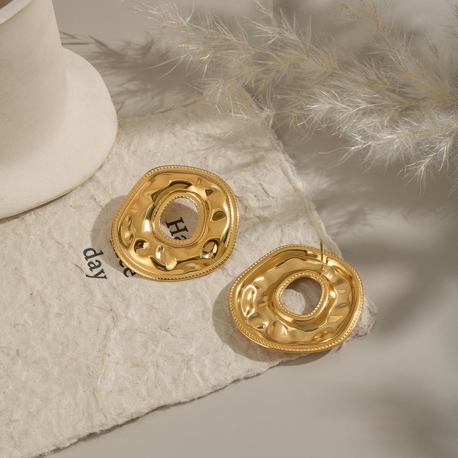 1 Pair Round Hammer Pattern Stainless Steel Stud Earrings Picture2