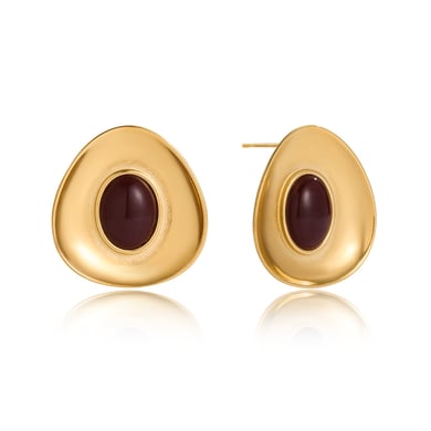 1 Pair Vogue Circle Resin Stainless Steel Gold Color Women's Stud Earrings h5 