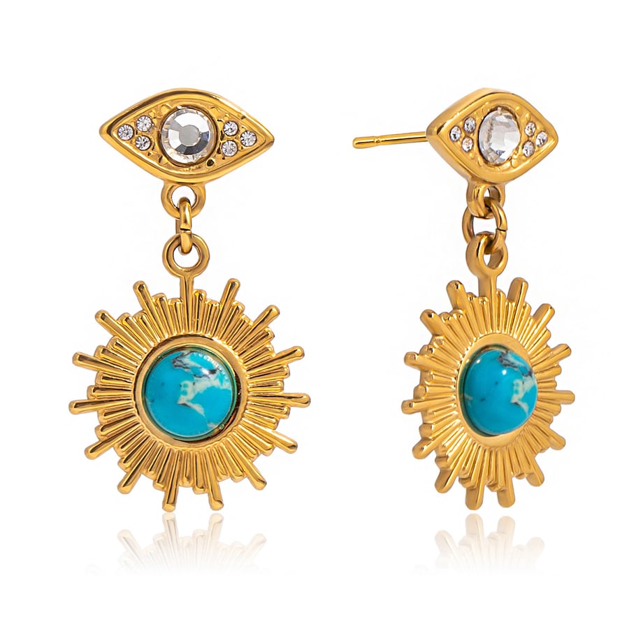 1 Pair Classic Eye Stainless Steel Gold Color Calaite Women's Drop Earrings 