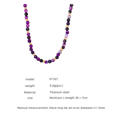 1 pezzo elegante collana di perline in agata color oro in acciaio inossidabile da donna h5 Immagine2