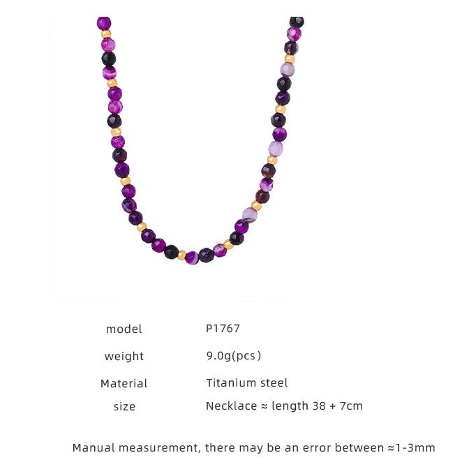 1 pezzo elegante collana di perline in agata color oro in acciaio inossidabile da donna Immagine2