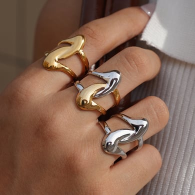 1 Stück einfache, unregelmäßig geformte Statement-Ringe aus Edelstahl in Goldfarbe h5 Bild3
