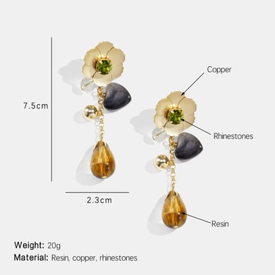 1 Pair Retro Flower Heart Resin Bead Dangle Earrings h5 Picture2