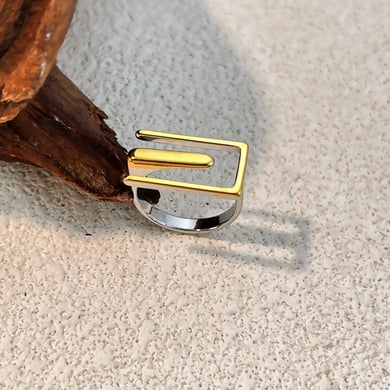 1 Piece Mixed Gold Rectangle Stainless Steel Statement Ring h5 