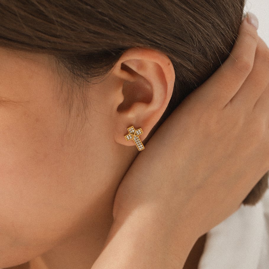 1 Pair Daily Cross Stainless Steel  Zircon Women's Stud Earrings Picture3
