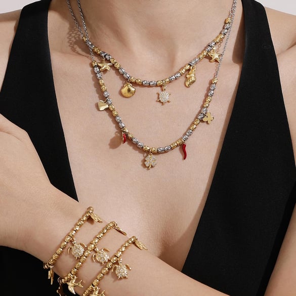 Luxurious Animal Stainless Steel Gold Color Zircon Women's Jewelry Sets 2