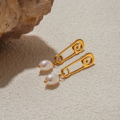 1 par de pendientes colgantes clásicos de acero inoxidable dorados con clip para papel para mujer h5 Imagen5