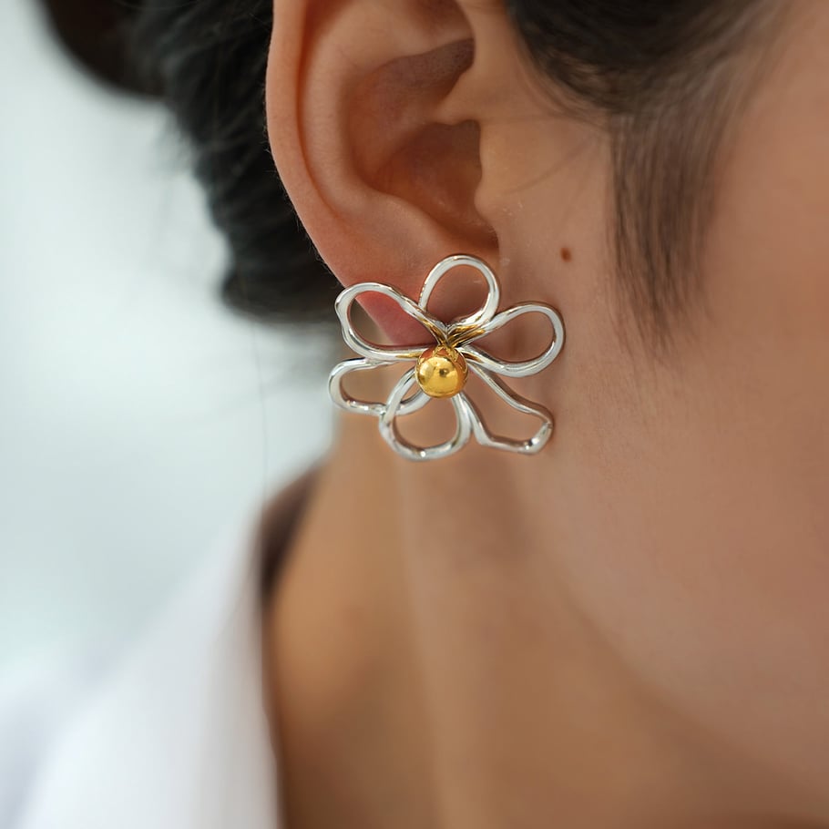 1 Pair Simple Daily Flower Stainless Steel Gold Color Women's Stud Earrings h5Picture4