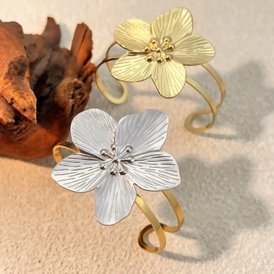 1 Piece Classic Flower Stainless Steel Mixed Color Cuff Bracelet h5 Picture3