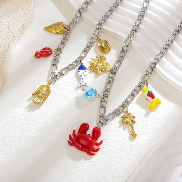 1 Stück Vivid Crab Edelstahl Gold Farbe Damen Anhänger Halsketten 2