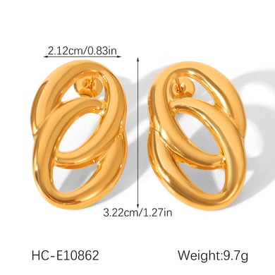 1 par de pendientes de botón de acero inoxidable para mujer en colores dorado y plateado combinados h5 Imagen2