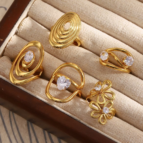 1 Piece Irregular Shape Stainless Steel   Gold Color  Zircon Women's Gemstone Rings