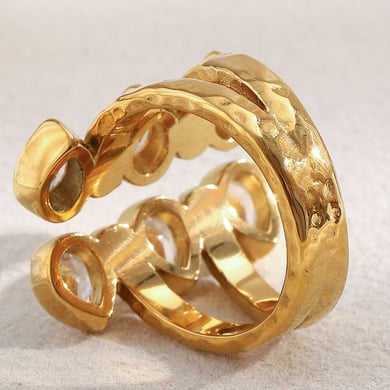 1 pezzo elegante anello da donna con pietre preziose in acciaio inossidabile color oro a doppio strato con zirconi h5 Immagine4