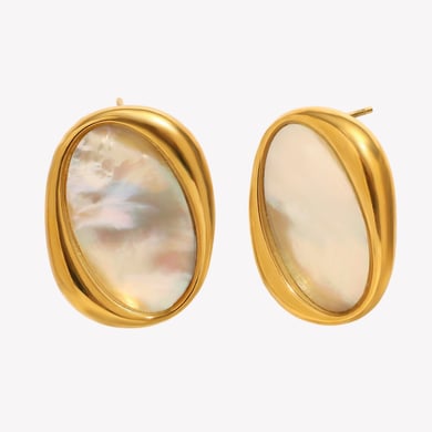Anillos llamativos de concha de color dorado, de acero inoxidable ovalado retro, de 1 pieza h5 