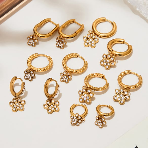 1 Pair Romantic Dog's Paw Stainless Steel Gold Color Zircon Women's Drop Earrings