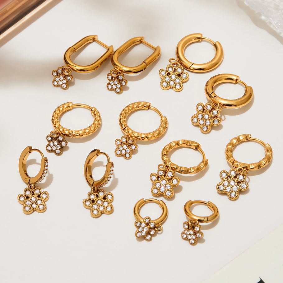 1 Pair Romantic Dog's Paw Stainless Steel Gold Color Zircon Women's Drop Earrings Picture2