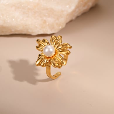 1 Piece Simple   Flower Irregular Shape Twist Stainless Steel  Gold Color  Statement Rings h5 Picture3