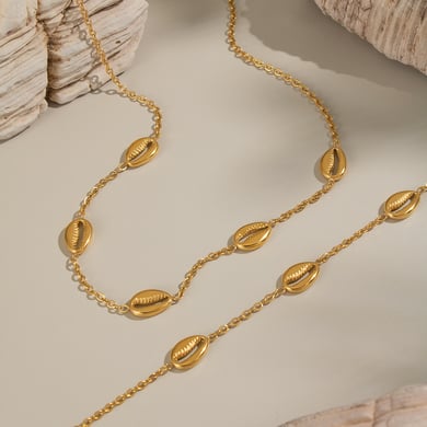 Conjuntos de joyas casuales de acero inoxidable color dorado para mujer h5 Imagen2