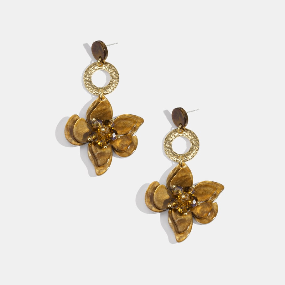 1 Pair Retro Flower Resin Dangle Earrings 