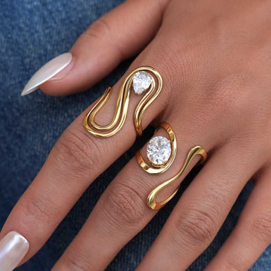 1 Piece Casual Irregular Shape Stainless Steel  Gold Color  Zircon Statement Rings h5 Picture8