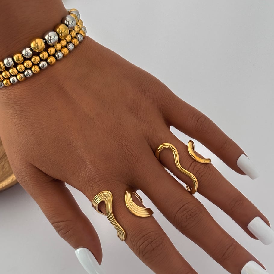Anelli da donna in acciaio inossidabile color oro con linee casual, 1 pezzo Immagine6