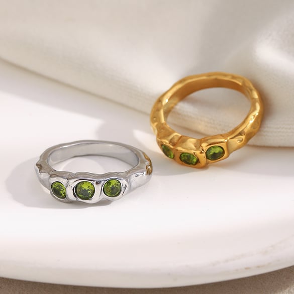 1 Piece Elegant Stainless Steel Gold Color Zircon Women's Gemstone Rings
