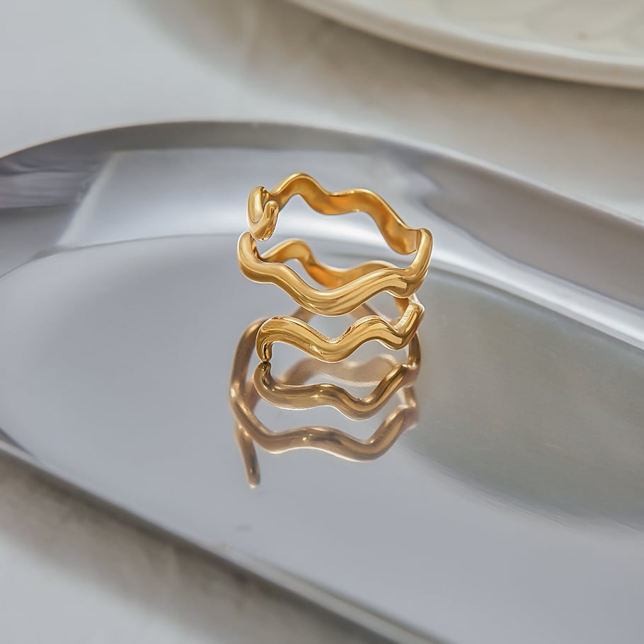 1 Piece Simple Curve Stainless Steel Gold Color Minimalist Rings Picture6