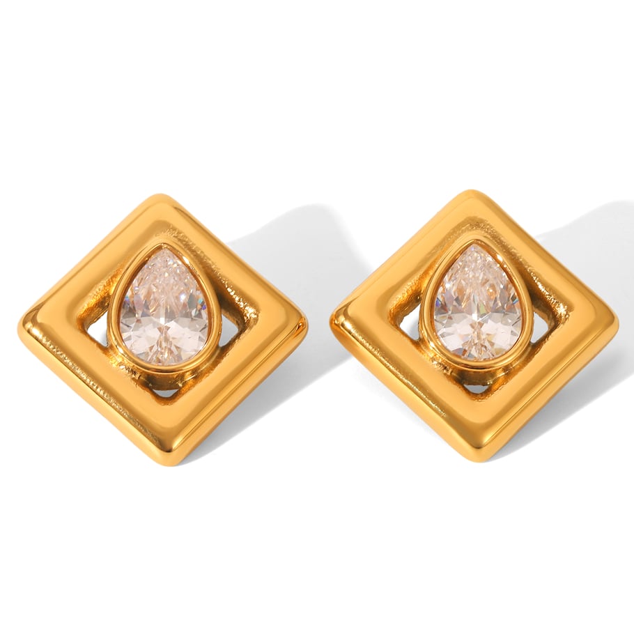 1 Pair Simple Daily Rectangle Stainless Steel Gold Color Women's Stud Earrings 
