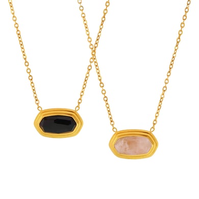 1 Stück Elegante Sechseck Edelstahl Gold Farbe Naturstein Damen Anhänger Halsketten h5 Bild6