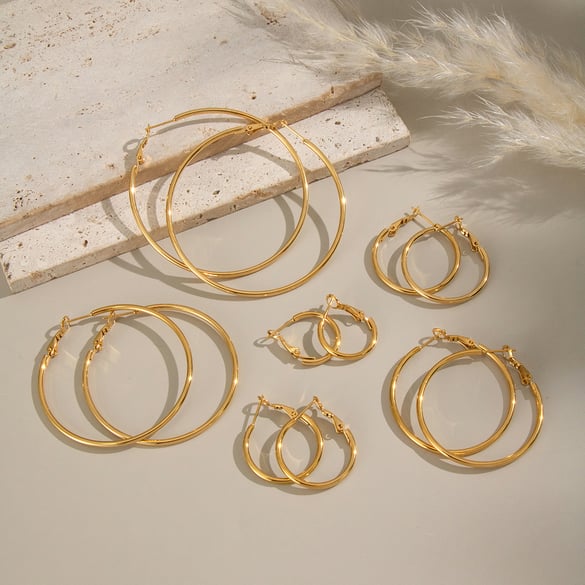 1 Pair Circle Stainless Steel Gold Color Basic Hoop Earrings 2