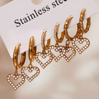 1 Pair Exquisite Heart Stainless Steel Gold Color Zircon Women's Drop Earrings h5 Picture5