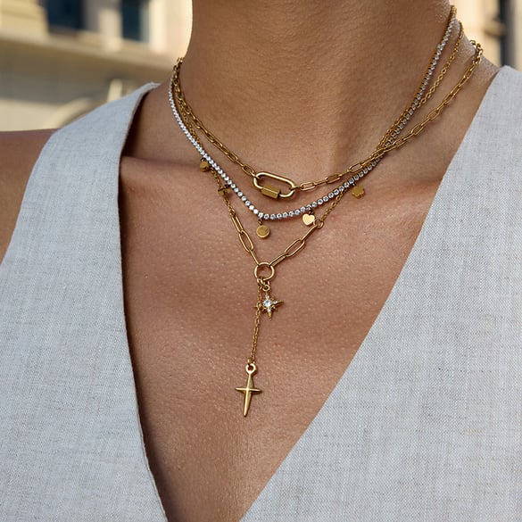 1 Piece Exqusite Star Stainless Steel Gold Color Women's Pendant Necklaces