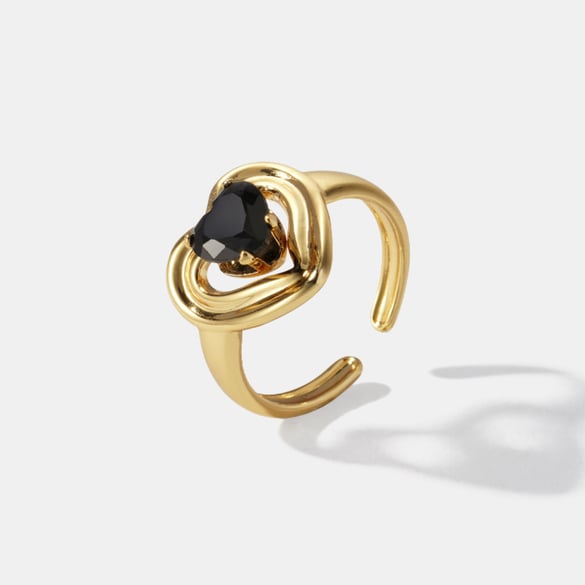 Anello in acciaio inossidabile con zircone a forma di cuore, 1 pezzo