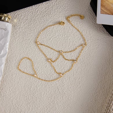 1 Piece Classic Lines Stainless Steel Gold Color Zircon Women's Chain Bracelets h5 Picture5