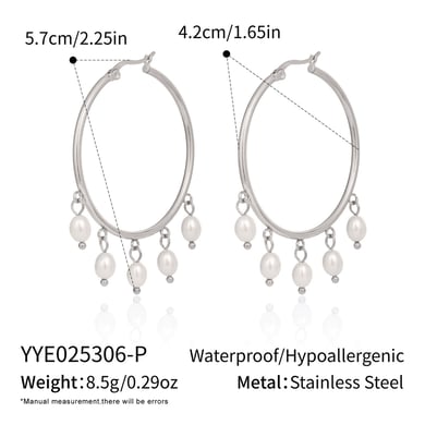 1 Pair Casual Tassel Circle Stainless Steel Gold Color Women's Hoop Earrings h5 