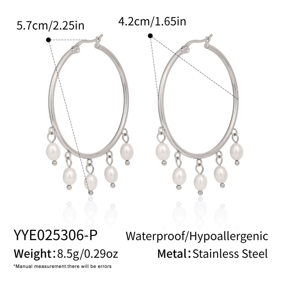 1 Pair Casual Tassel Circle Stainless Steel Gold Color Women's Hoop Earrings 