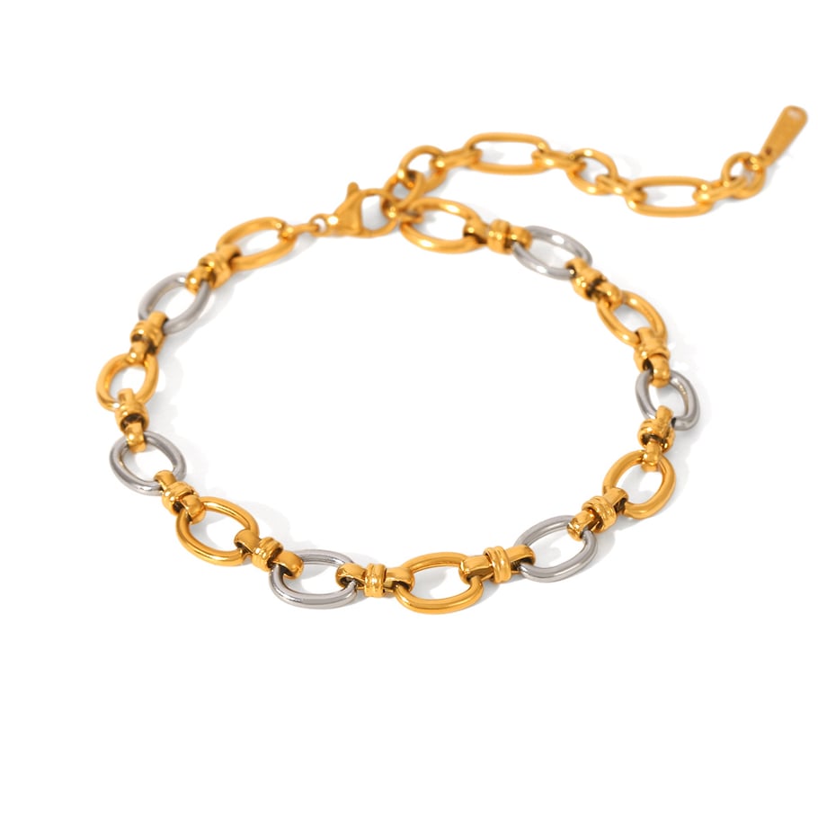 Pulsera de cadena de acero inoxidable para mujer, 1 pieza, colores dorado y plateado mixtos Imagen6