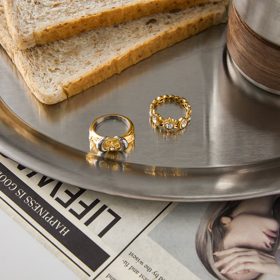 1 Piece Delicate Sun&Moon Stainless Steel Gold Color Zircon Women's Gemstone Rings Picture3
